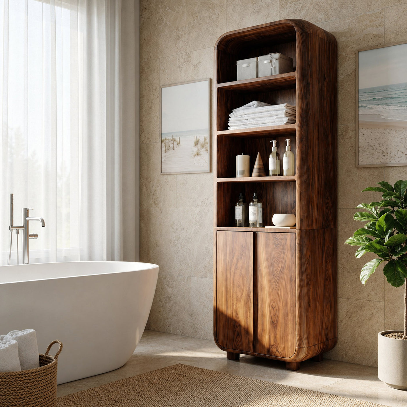Modern Bathroom Cabinet With Rounded Edges For Spa Decor