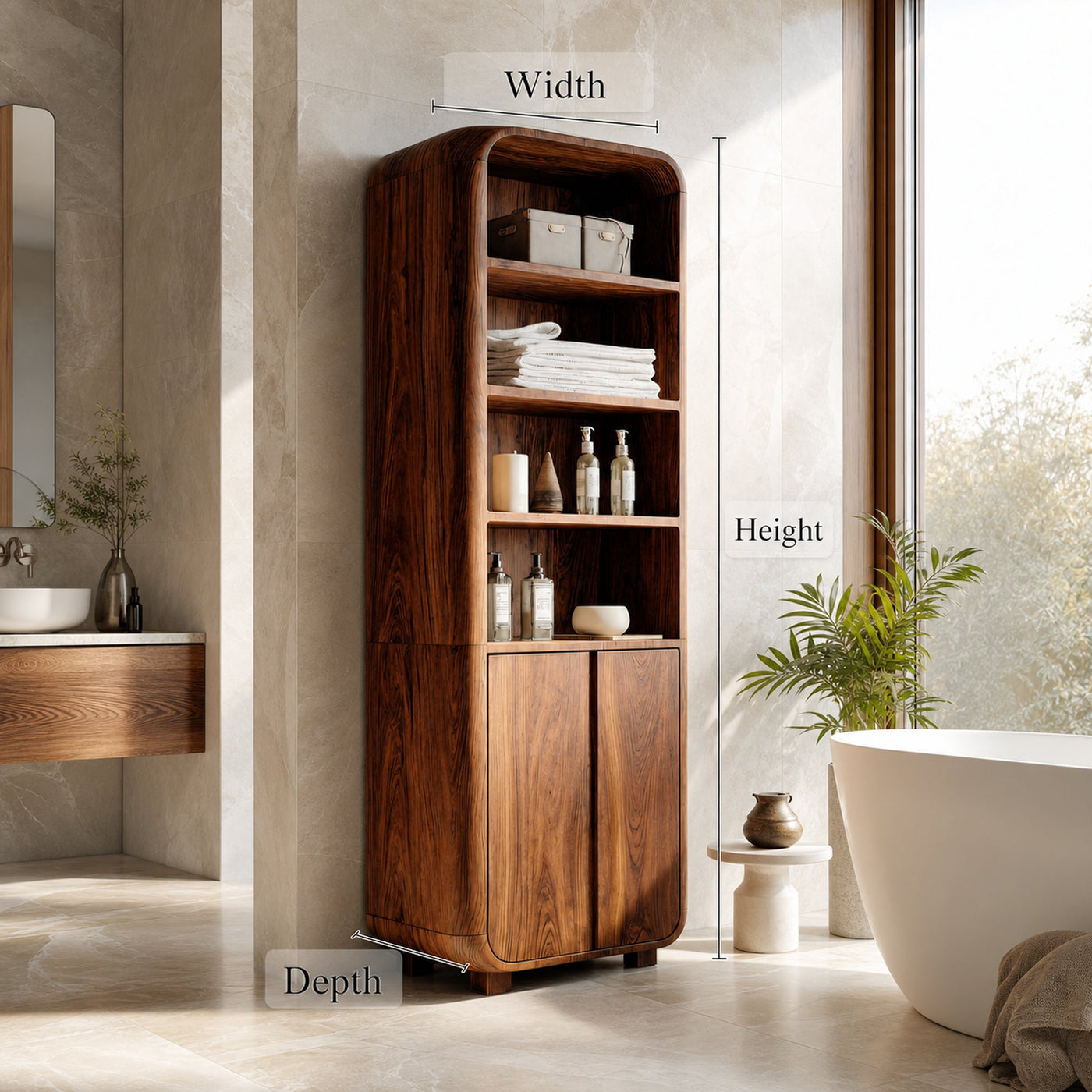 Modern Bathroom Cabinet With Rounded Edges For Spa Decor - product view 6