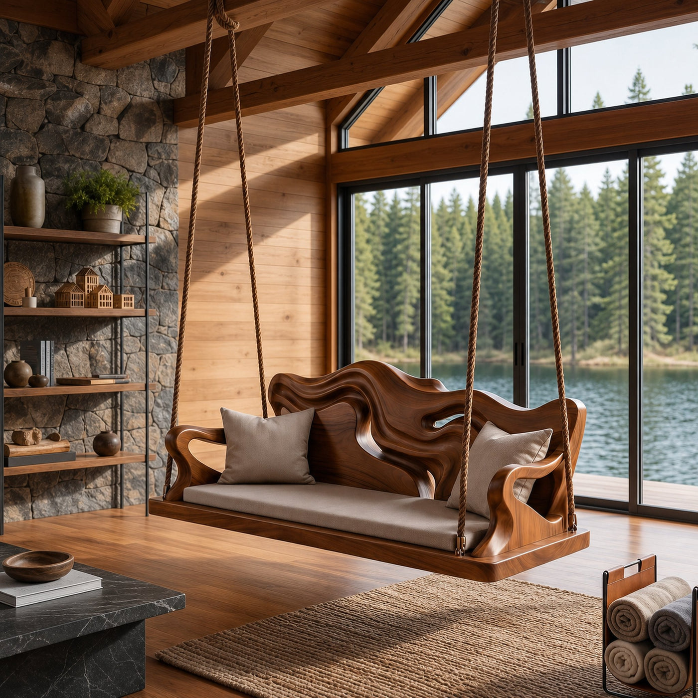 Modern Carved Crest Indoor Swing Open Living Interior - product view 6