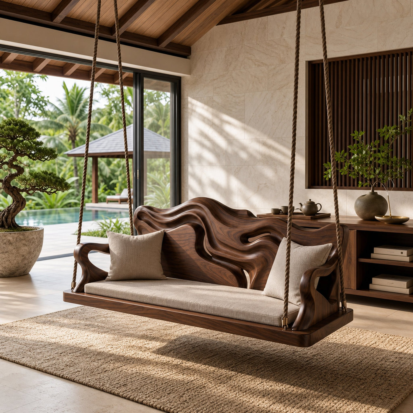 Modern Carved Crest Indoor Swing Open Living Interior - product view 7