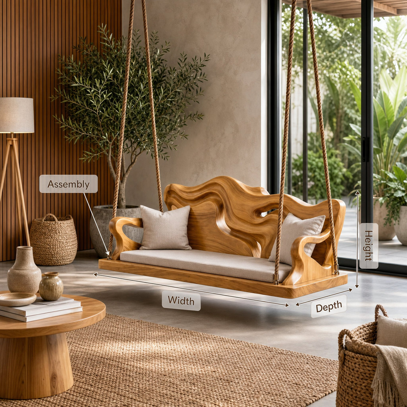Modern Carved Crest Indoor Swing Open Living Interior - product view 8