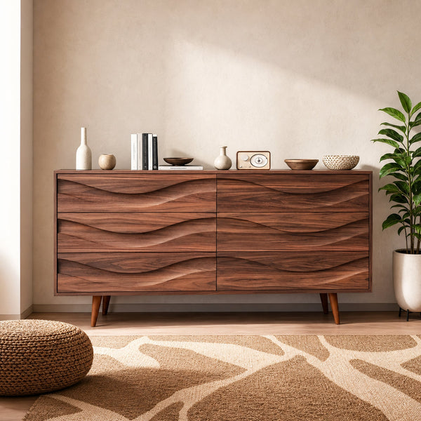 Modern Carved Wave Front Sideboard For Entryway Living Room