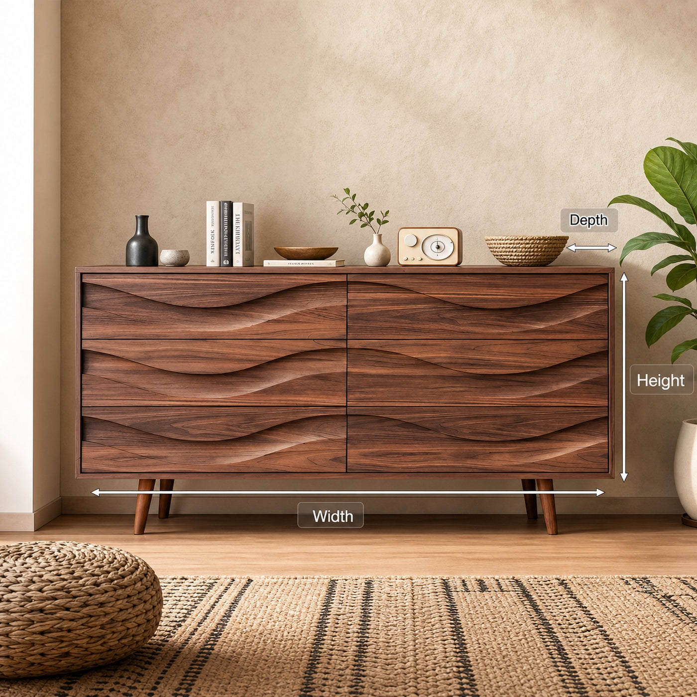 Modern Carved Wave Front Sideboard For Entryway Living Room - product view 8