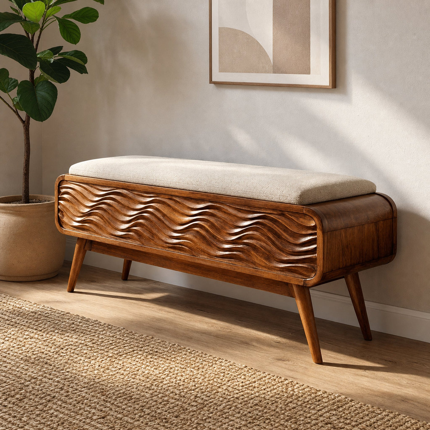 Modern Coastal Carved Storage Bench For Living Room - product view 6