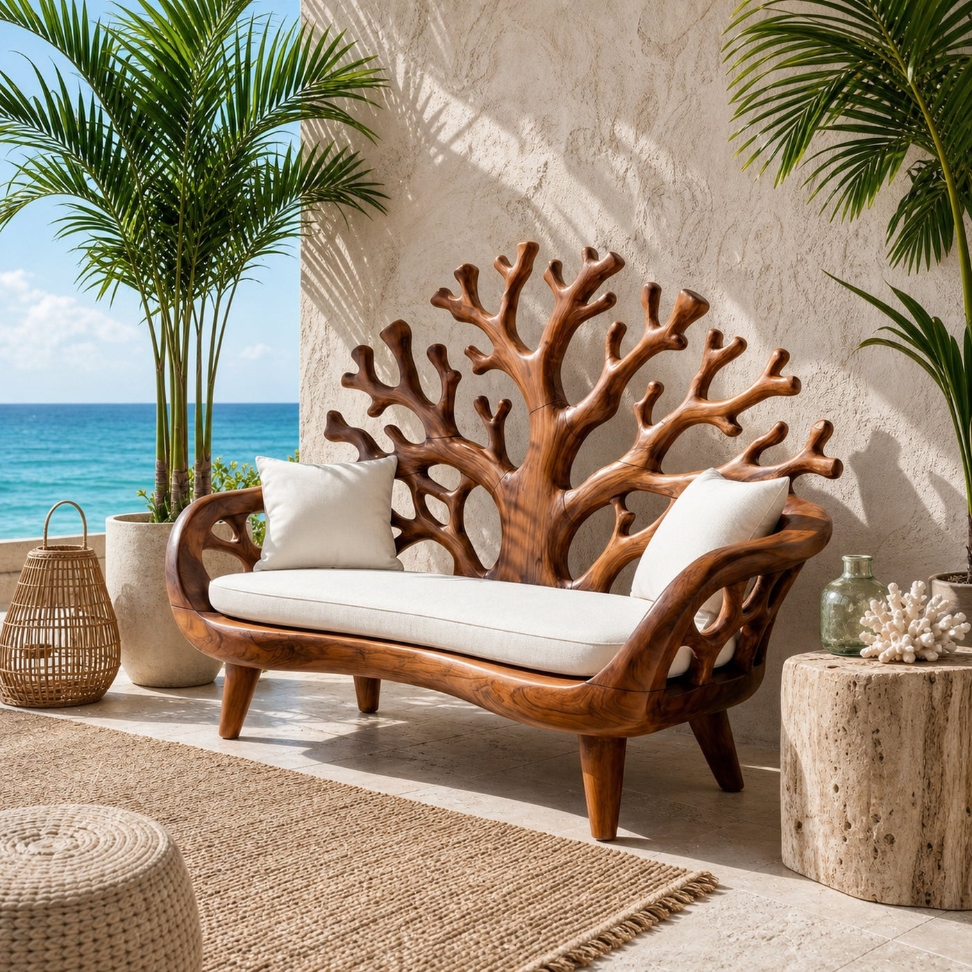 Modern Coral Tree Back Bench For Patio Interior Space