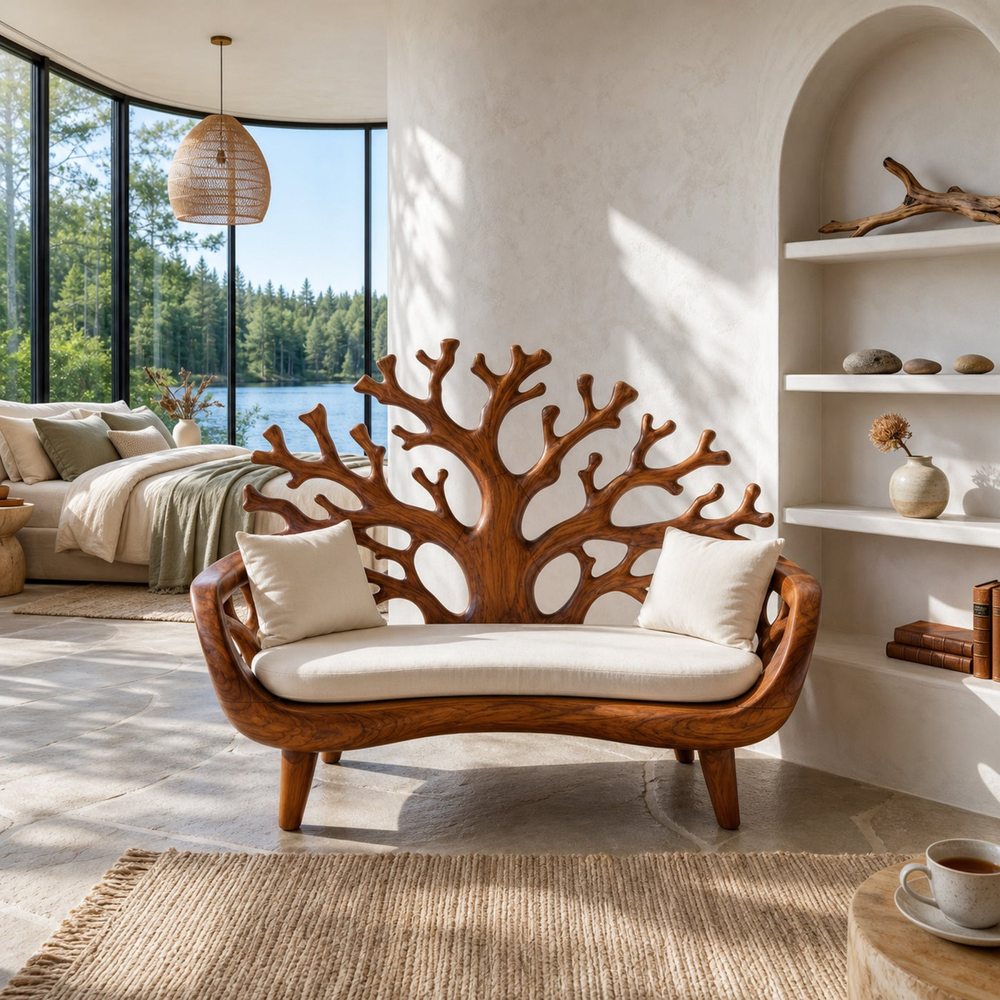 Modern Coral Tree Back Bench For Patio Interior Space - product view 6