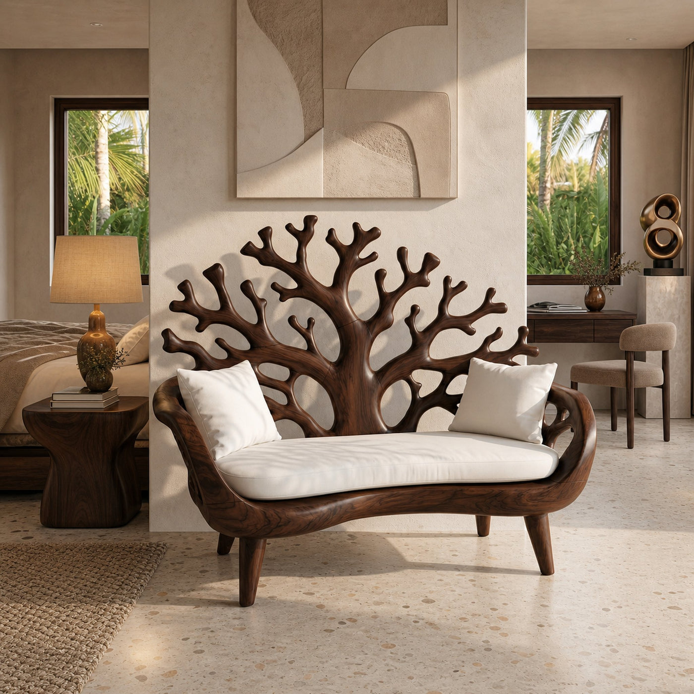Modern Coral Tree Back Bench For Patio Interior Space - product view 7
