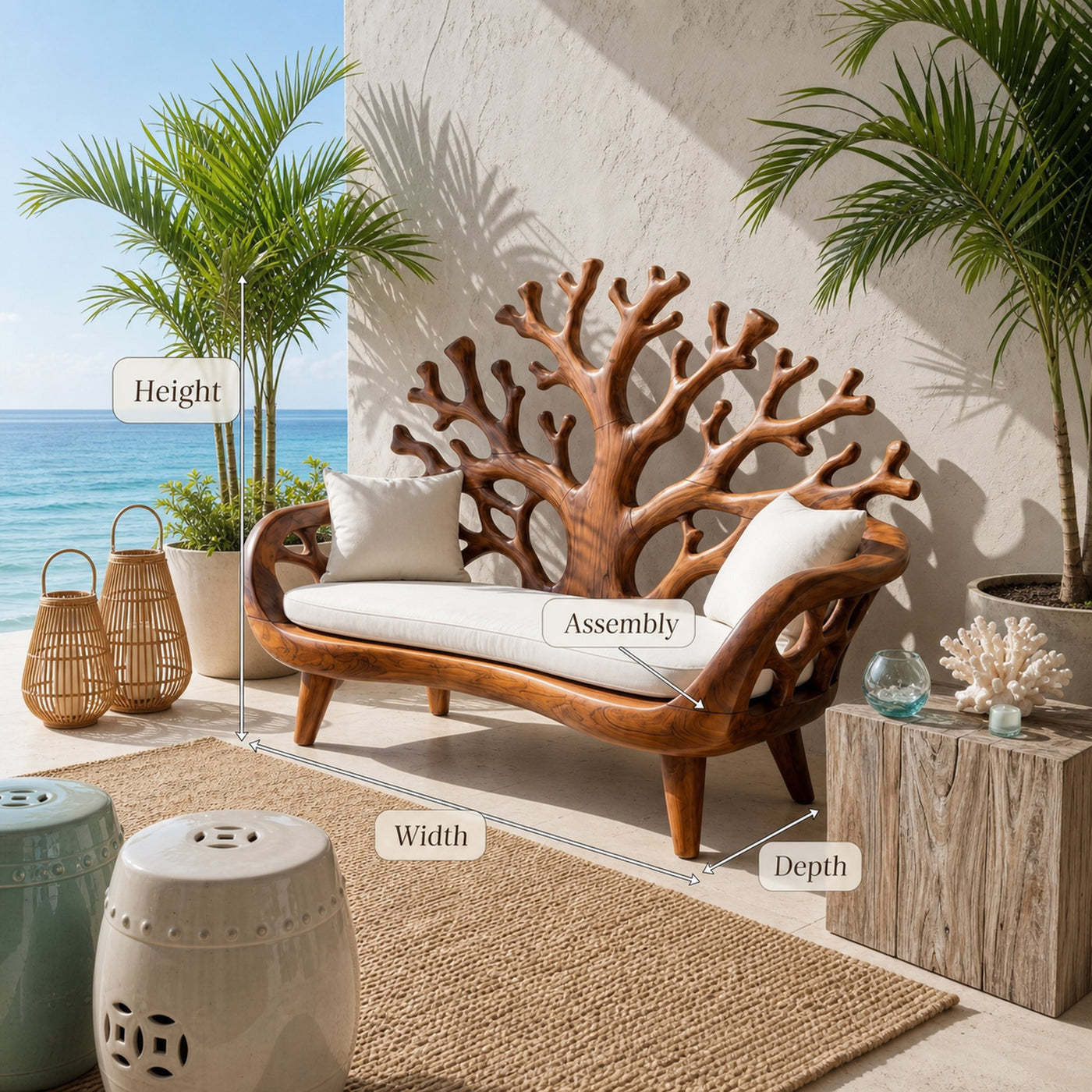 Modern Coral Tree Back Bench For Patio Interior Space - product view 8