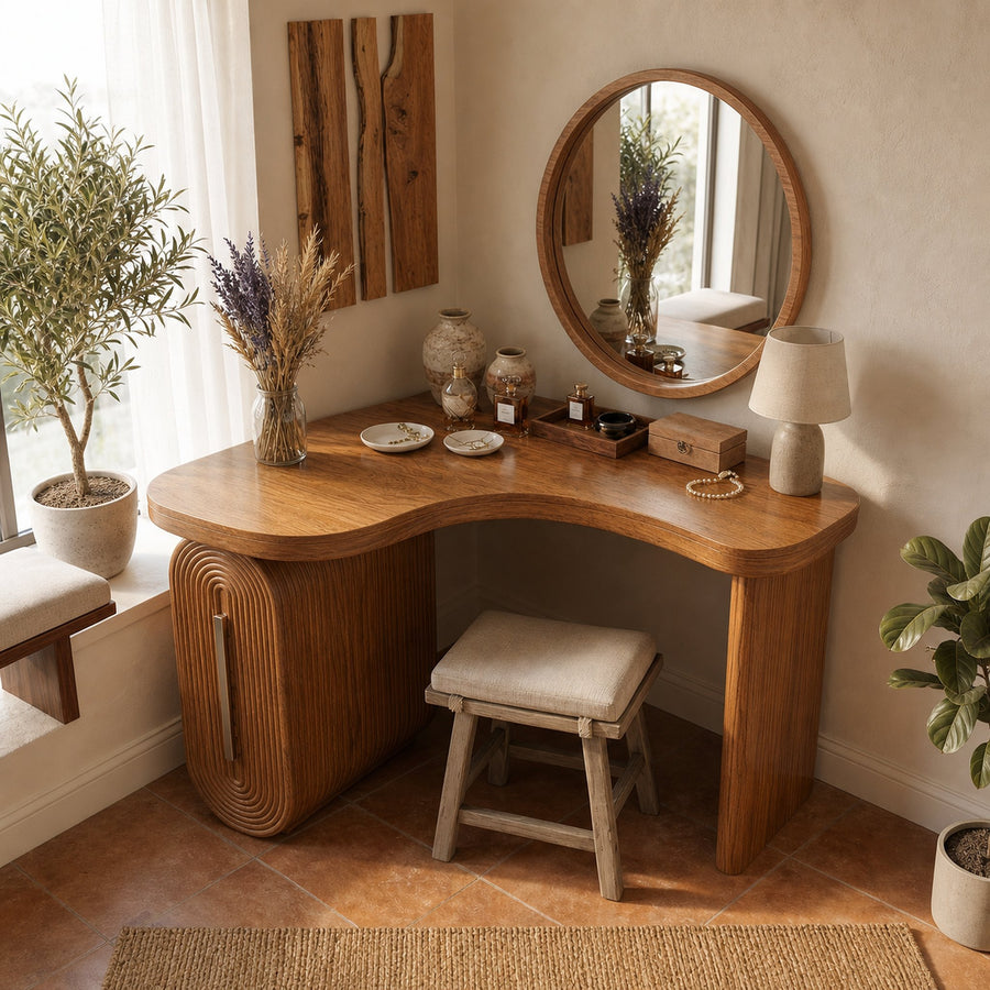 Modern Corner Makeup Vanity Desk With Drawers For Bedroom And Apartment