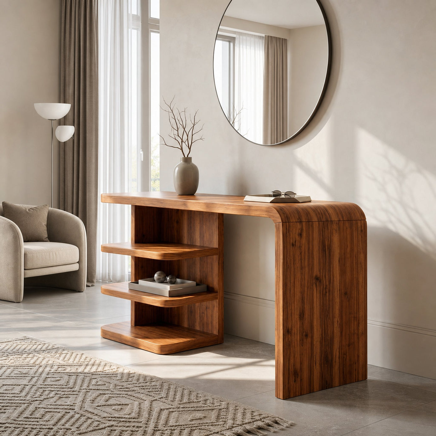 Modern Dressing Table With Integrated Side Storage For Bedroom