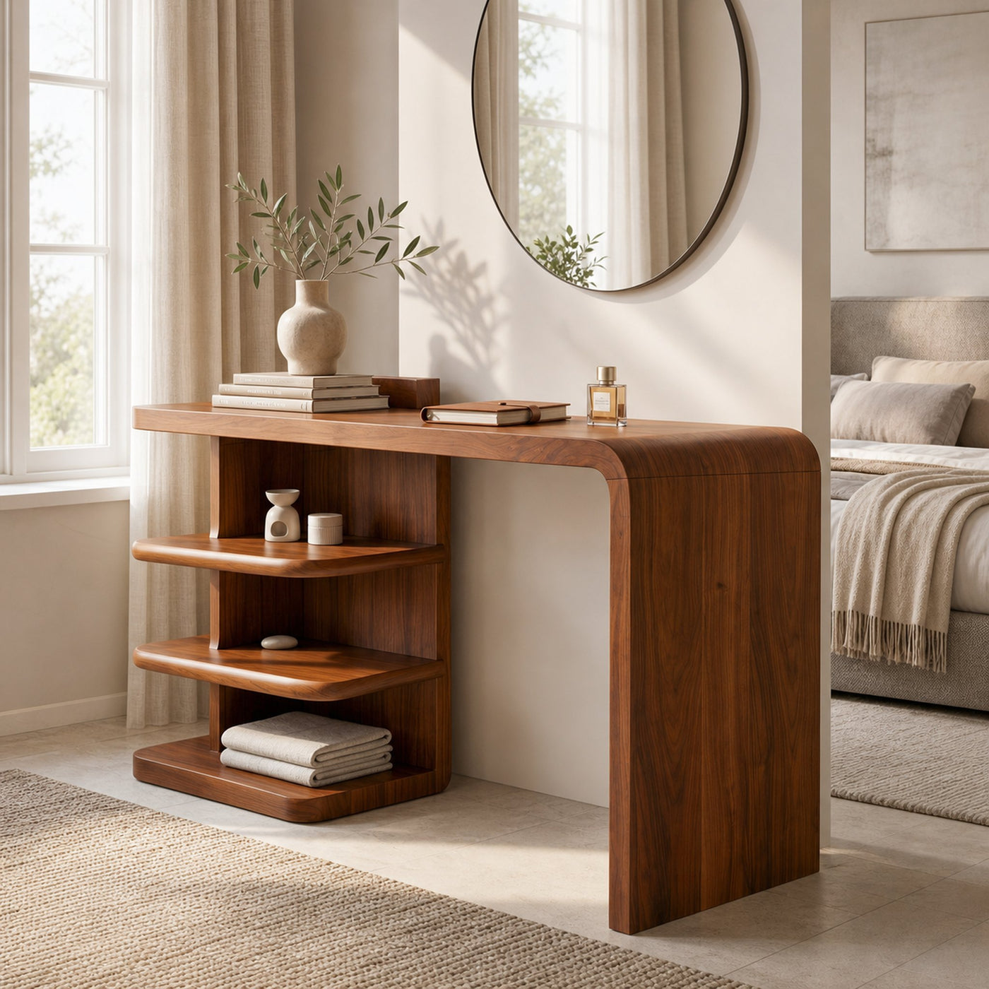 Modern Dressing Table With Integrated Side Storage For Bedroom - product view 6