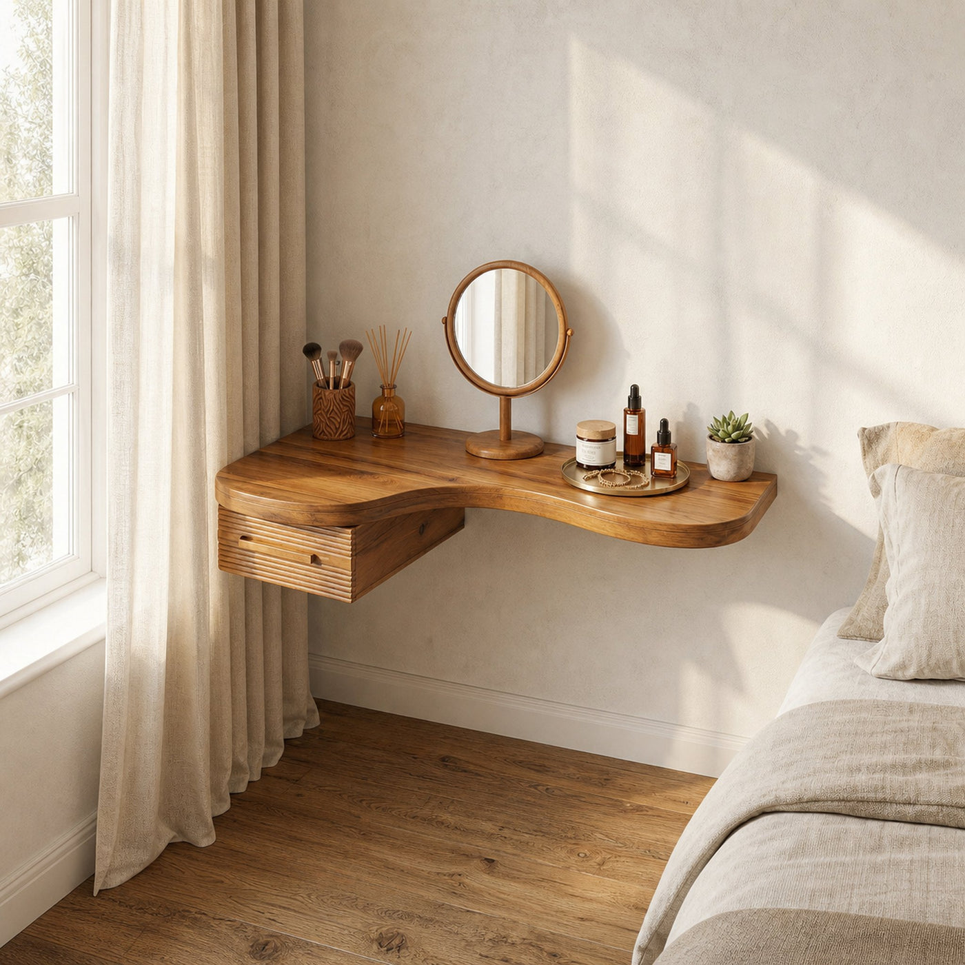 Modern Floating Dressing Table Space Saving Corner Form Bedroom - product view 6