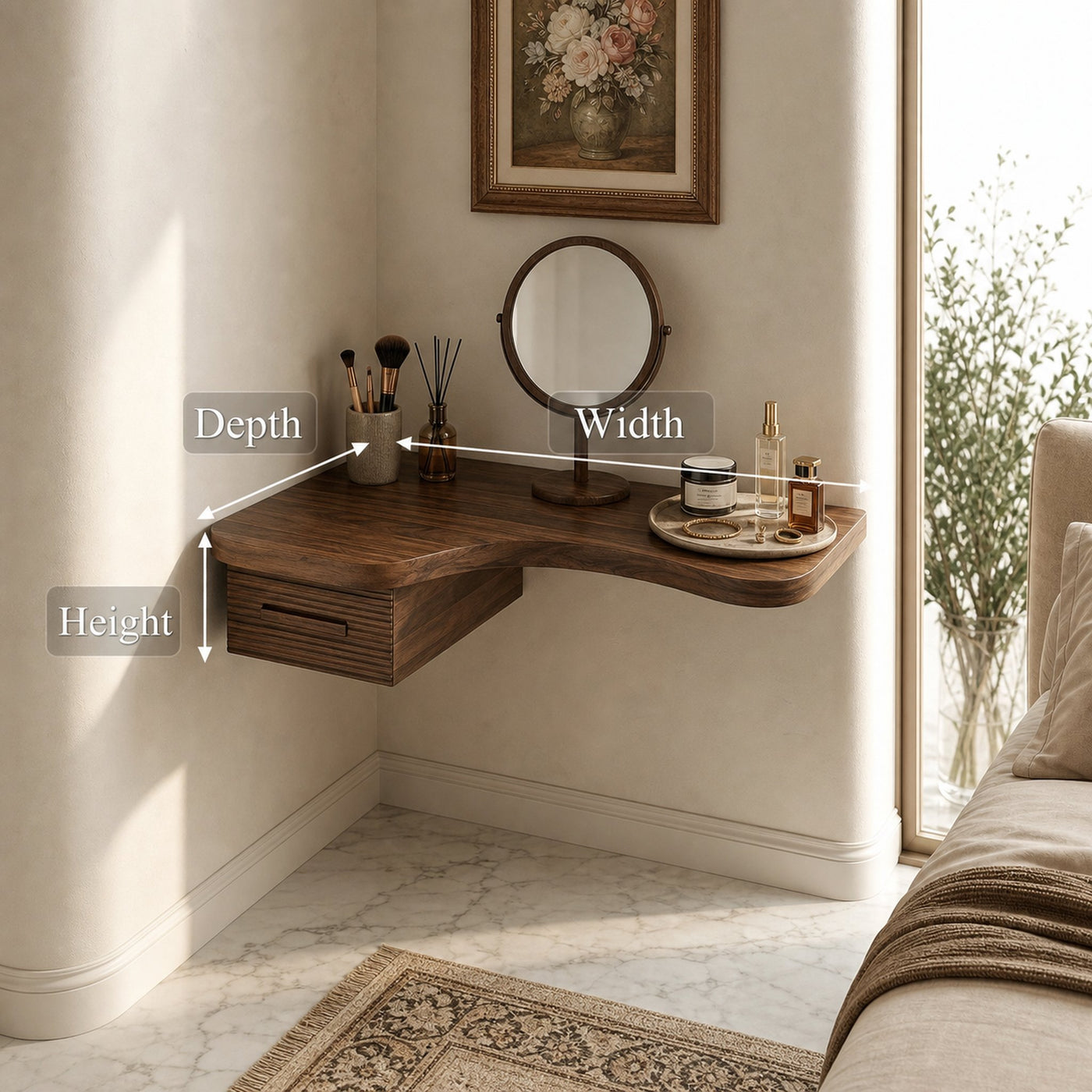 Modern Floating Dressing Table Space Saving Corner Form Bedroom - product view 8