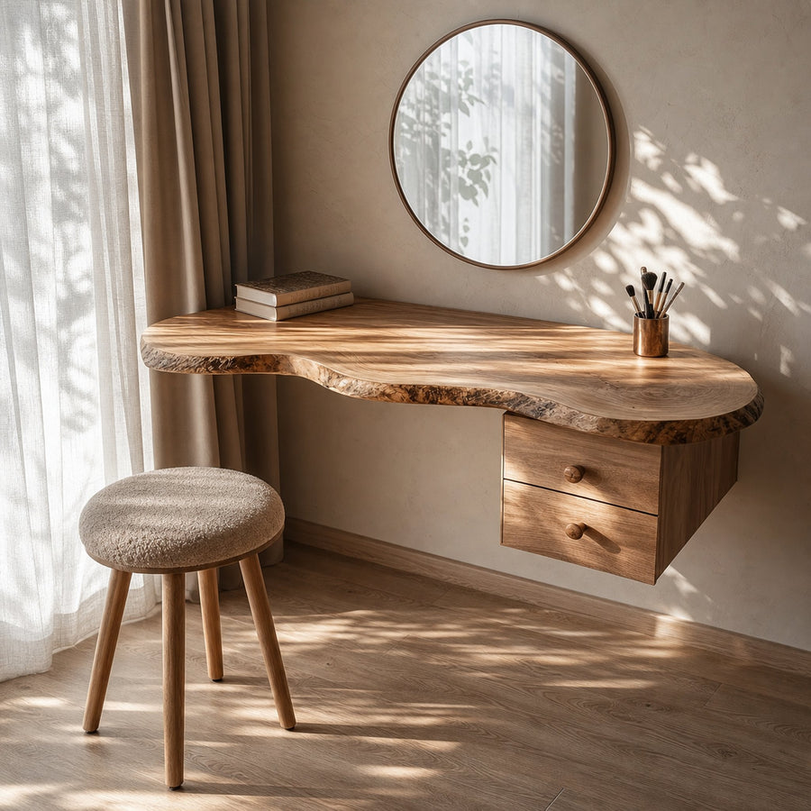 Modern Floating Solid Wood Dressing Table Wall Mounted Bedroom