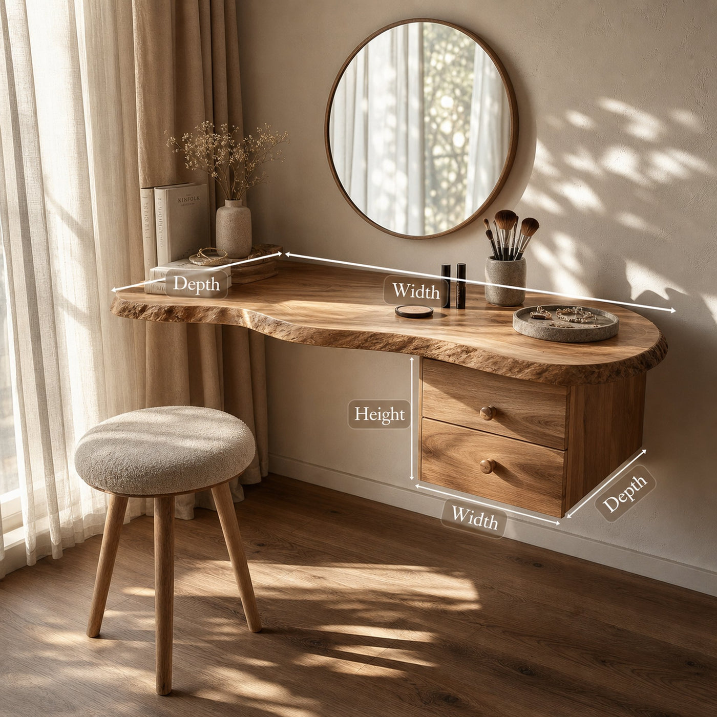 Modern Floating Solid Wood Dressing Table Wall Mounted Bedroom - product view 6