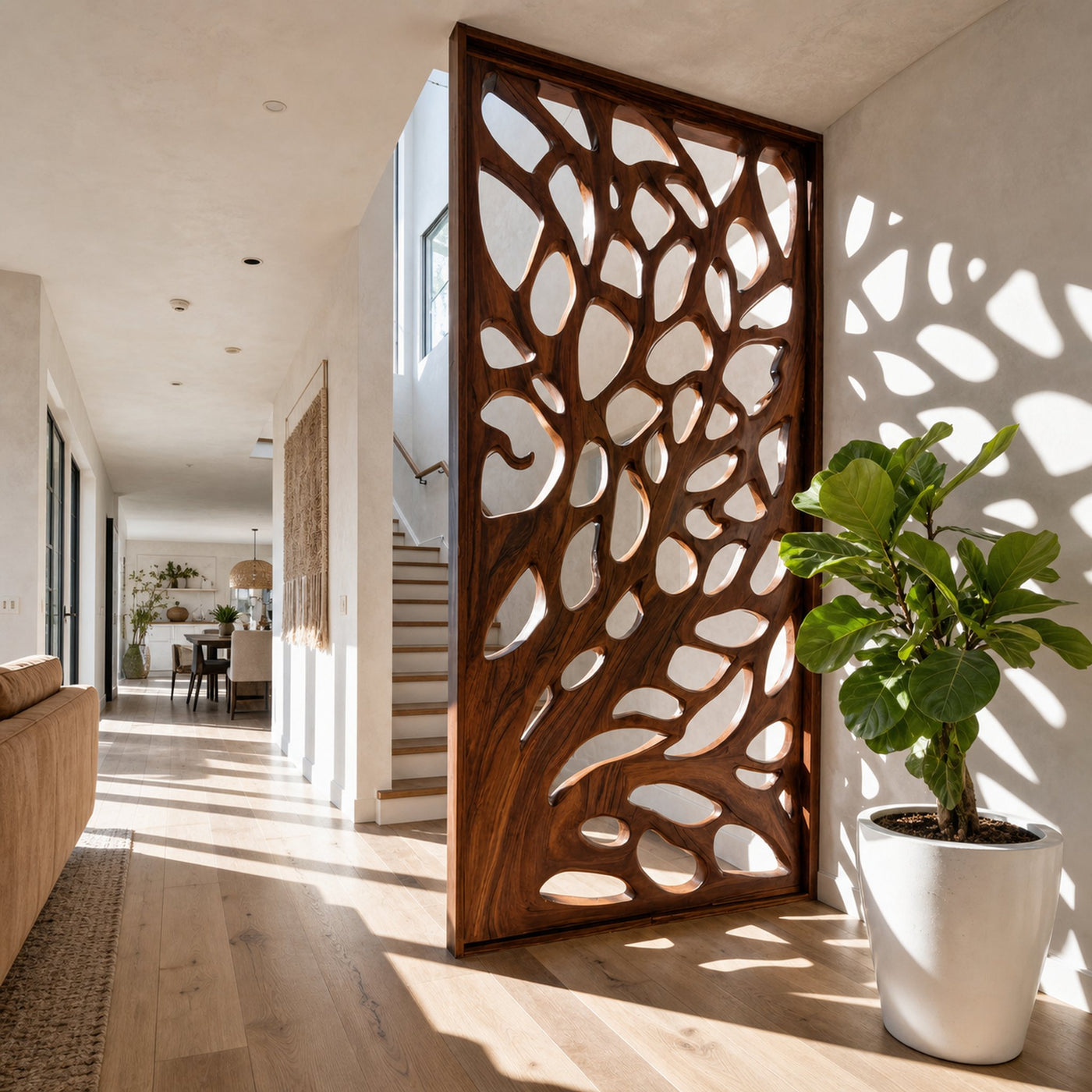 Modern Flowing Carved Divider For Living Room