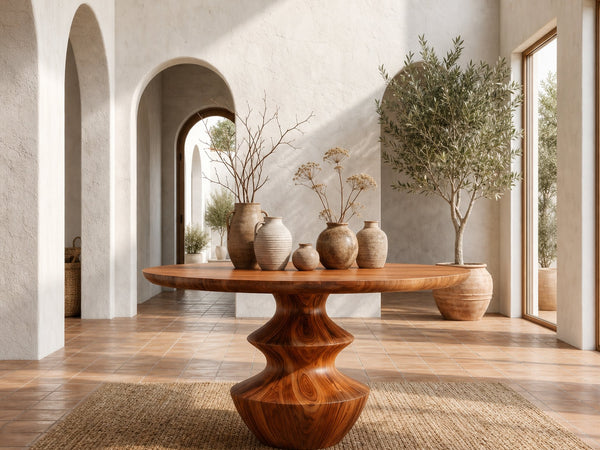 Modern Foyer Table With Sculptural Solid Wood Pedestal Base For Entryway