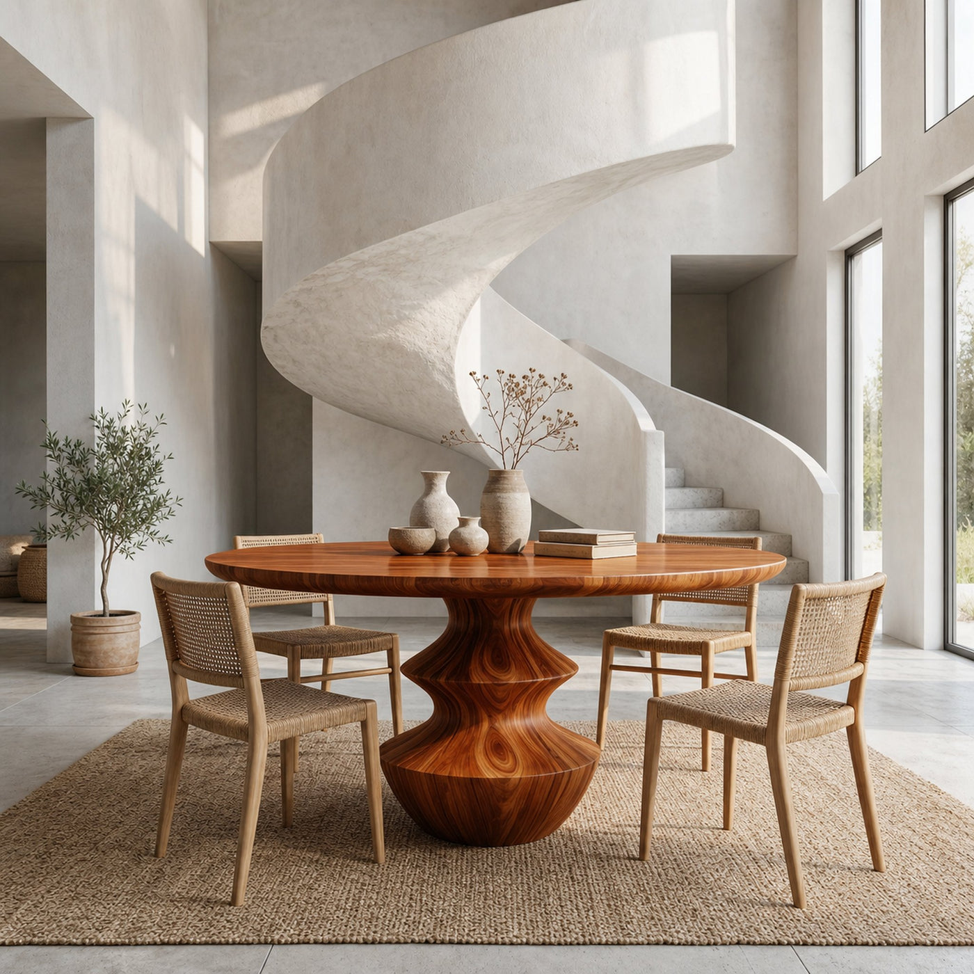 Modern Foyer Table With Sculptural Solid Wood Pedestal Base For Entryway - product view 6