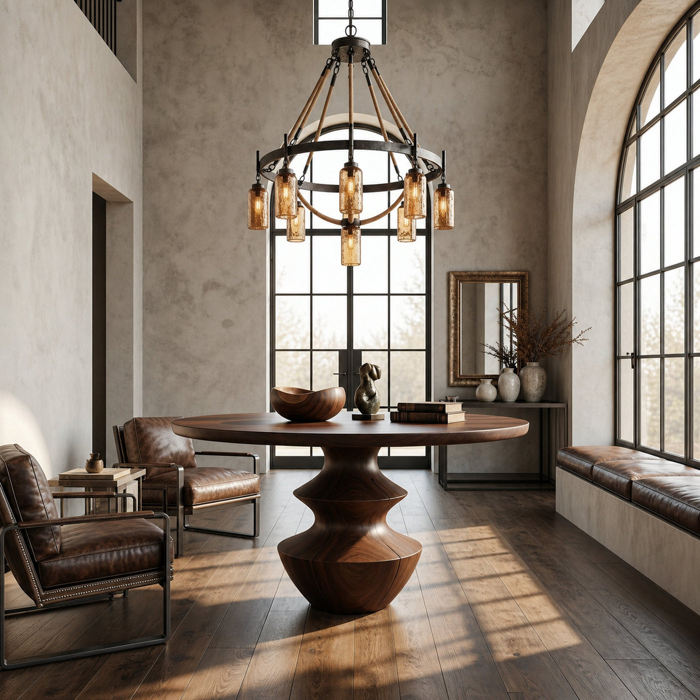 Modern Foyer Table With Sculptural Solid Wood Pedestal Base For Entryway - product view 7