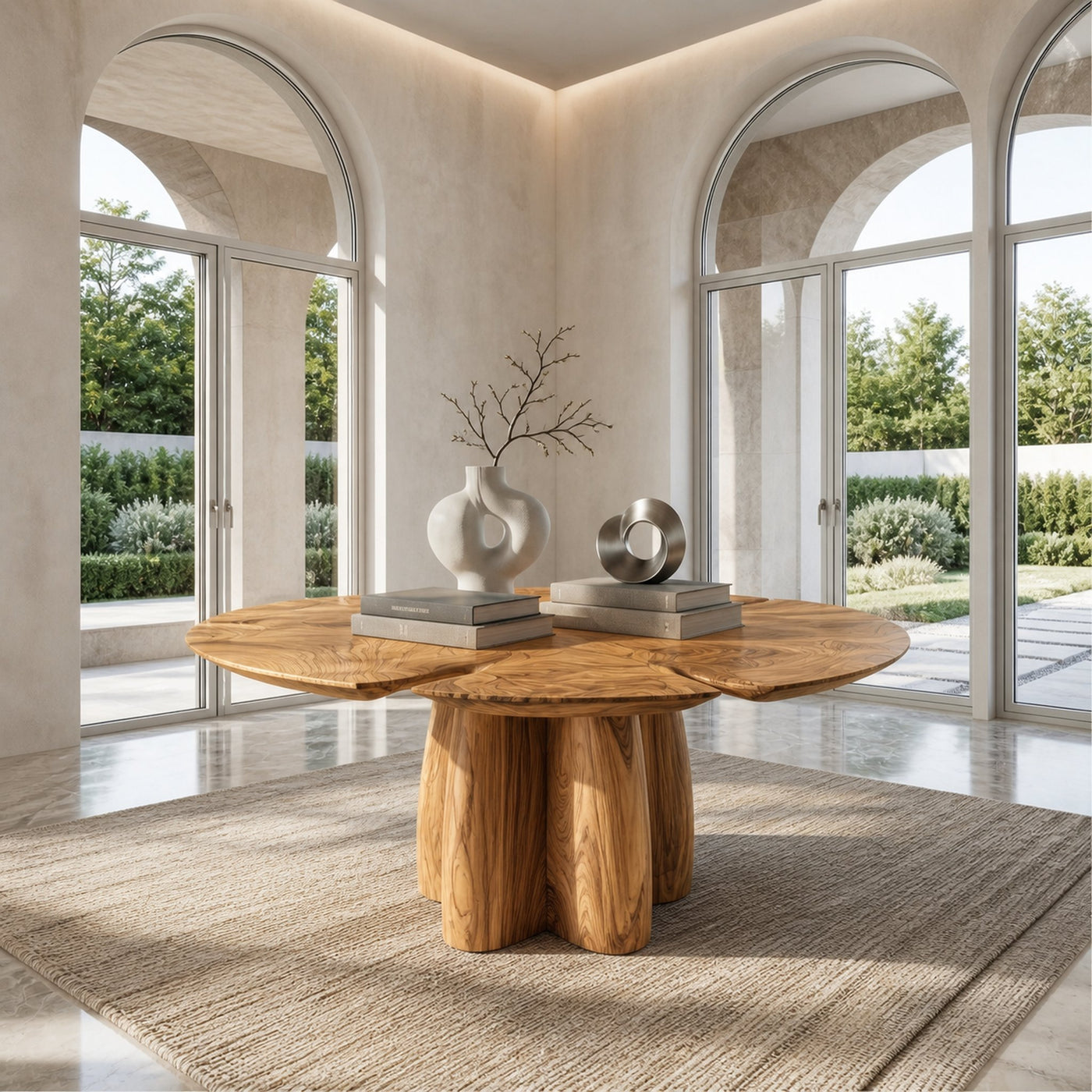 Modern Foyer Table With Sculptural Solid Wood Pedestal Base For Entryway And Hallway