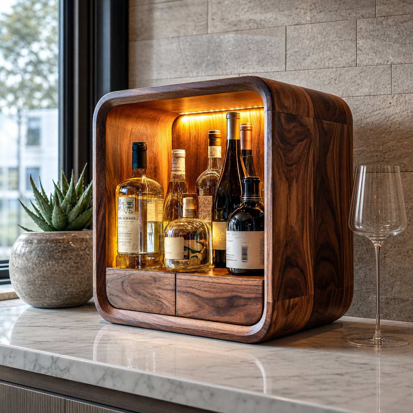 Modern Freestanding Wine Cabinet With Drawer For Home Bar