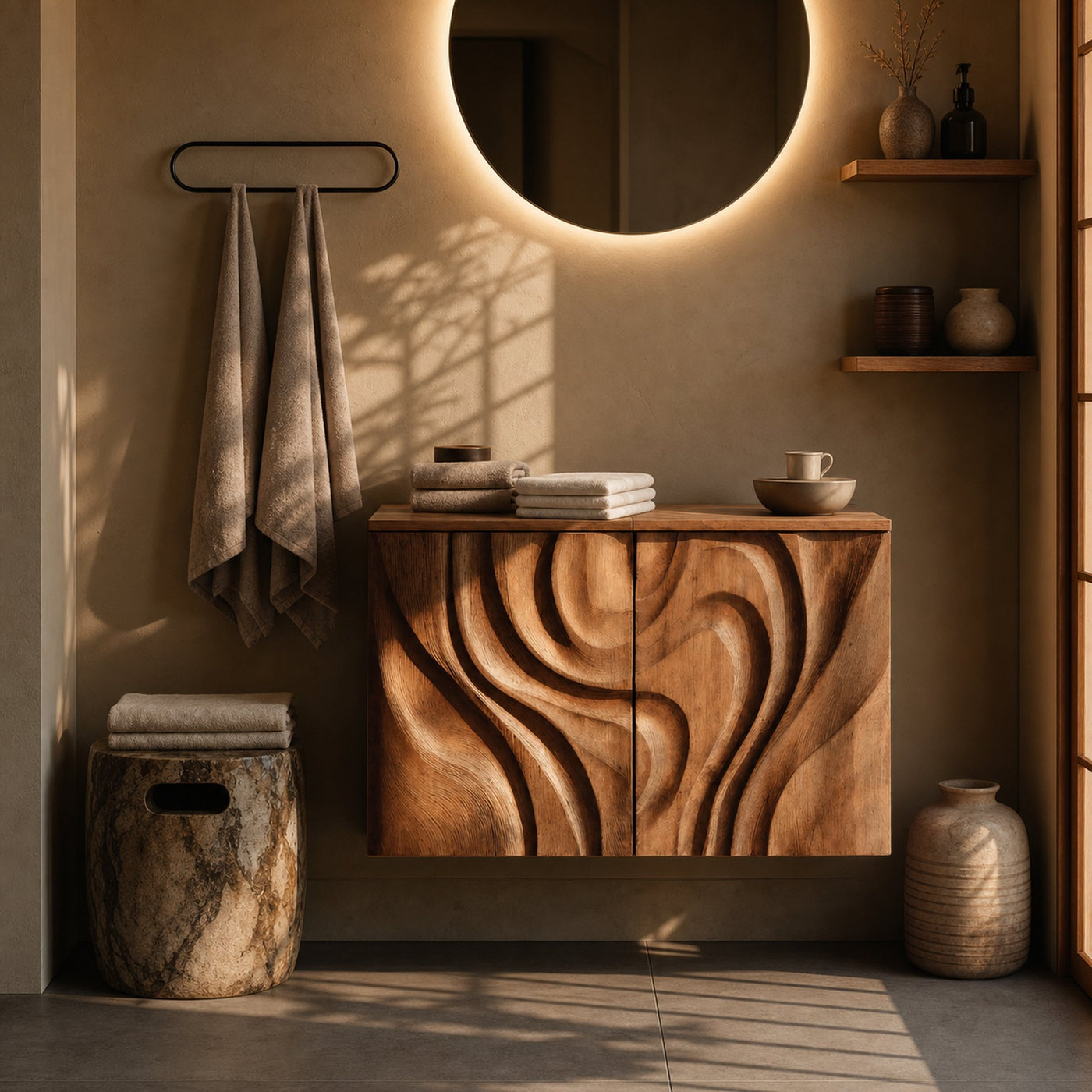 Modern Hand-Carved Bathroom Cabinet For Bathroom - product view 6