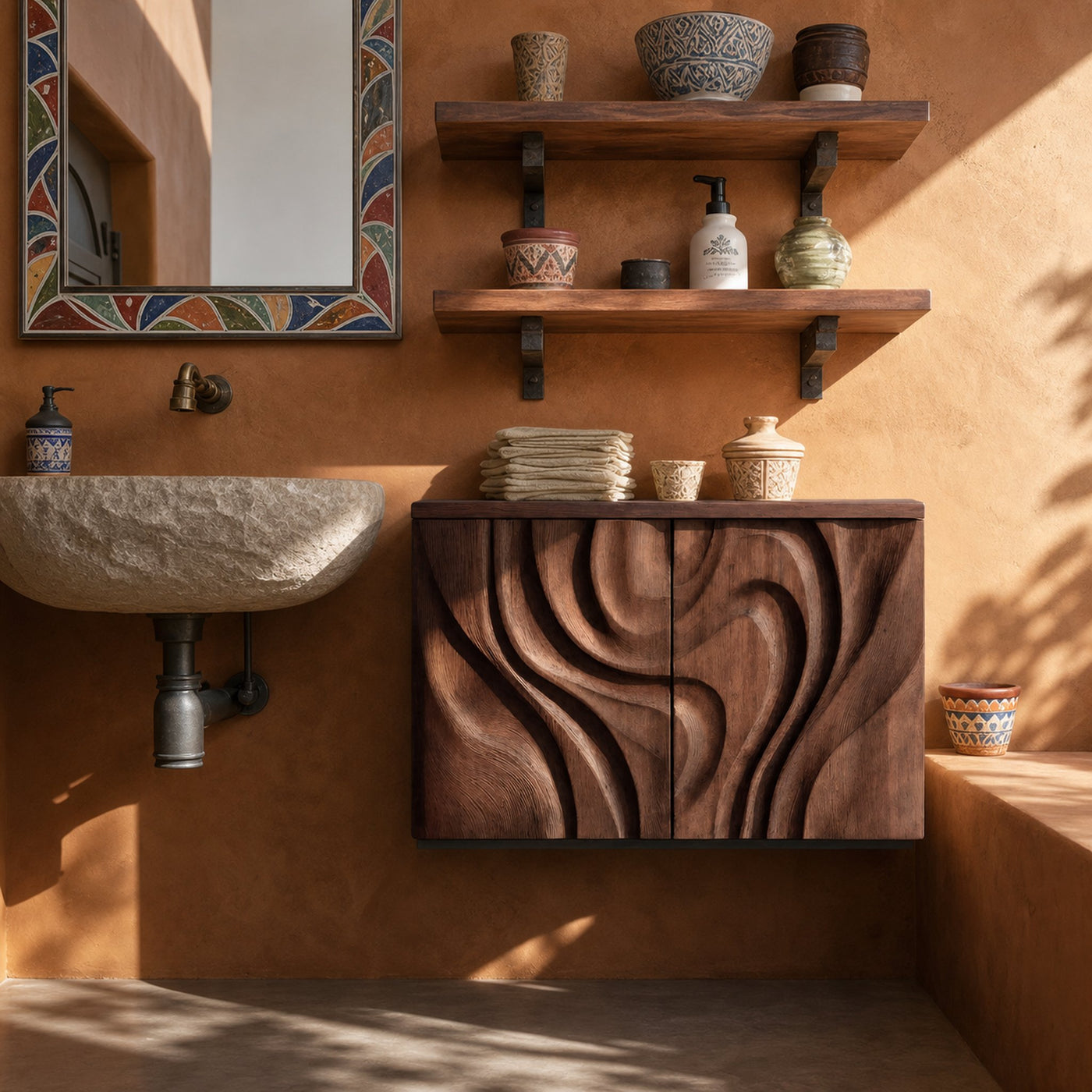Modern Hand-Carved Bathroom Cabinet For Bathroom - product view 7