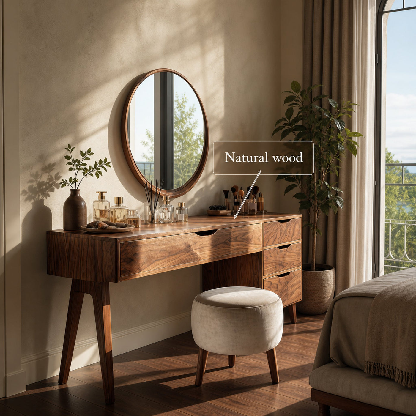 Modern Handmade Vanity Desk With Storage Drawers - product view 6
