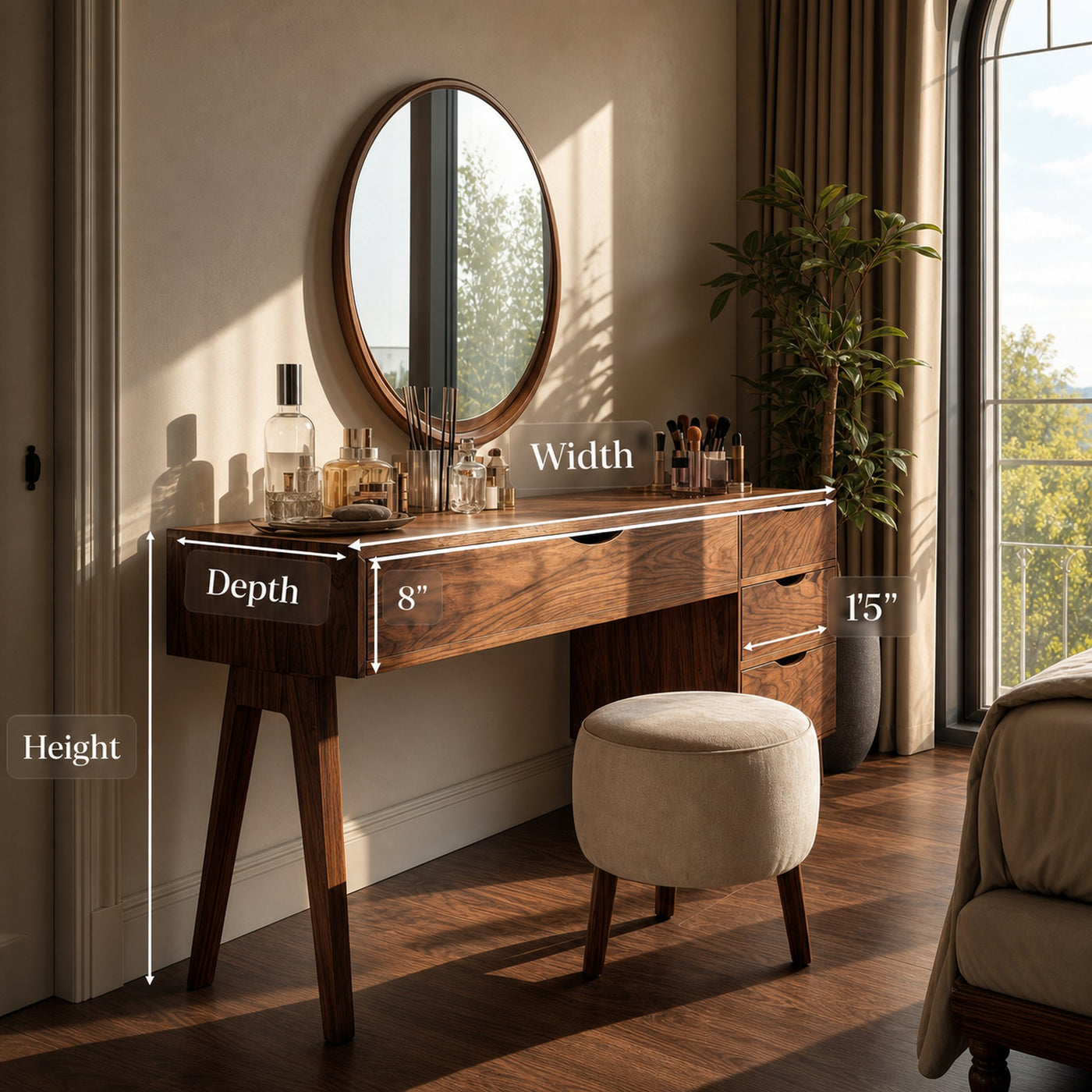 Modern Handmade Vanity Desk With Storage Drawers - product view 8