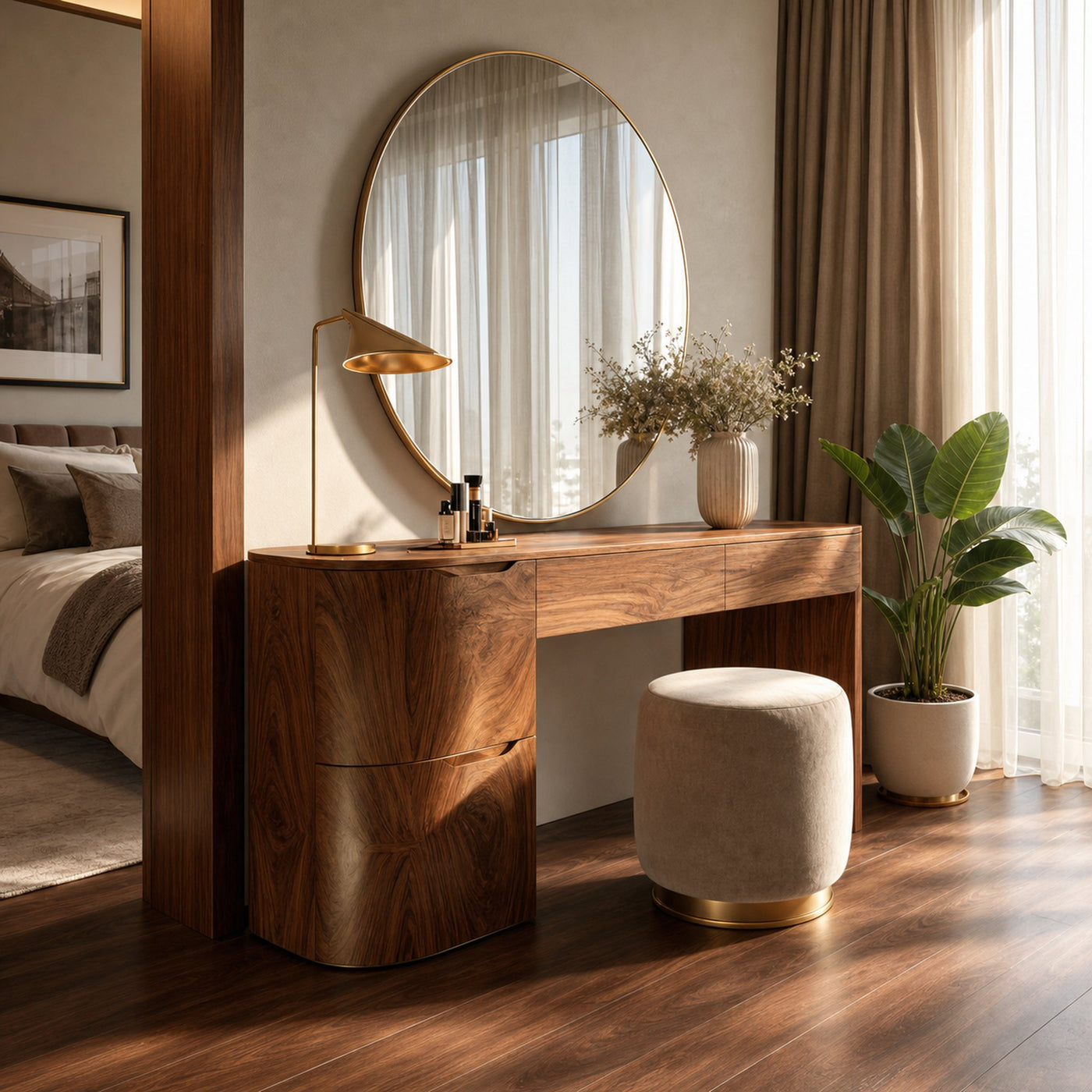 Modern Handmade Vanity Table With Drawers For Bedroom