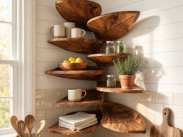 Modern Leaf Corner Shelf Entryway Wall Organizer Display
