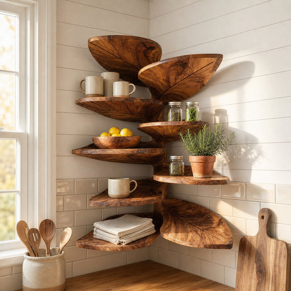 Modern Leaf Corner Shelf Entryway Wall Organizer Display