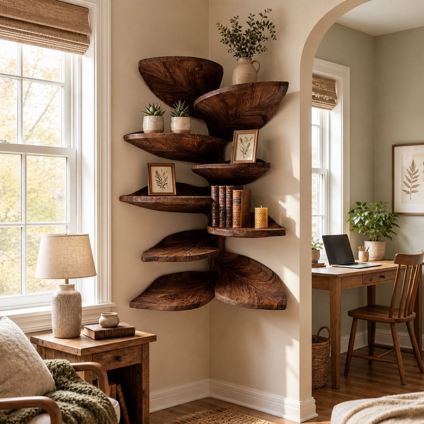 Modern Leaf Corner Shelf Entryway Wall Organizer Display - product view 7