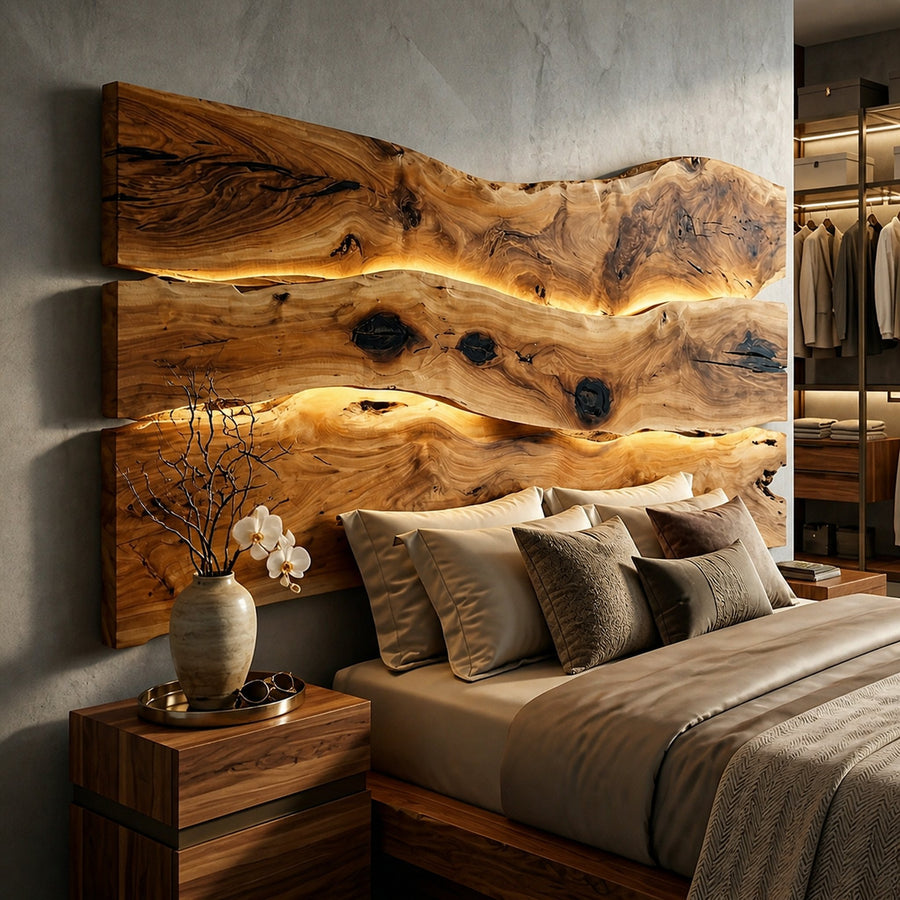 Modern Live Edge Headboard For Luxury Bedroom Interior Decor