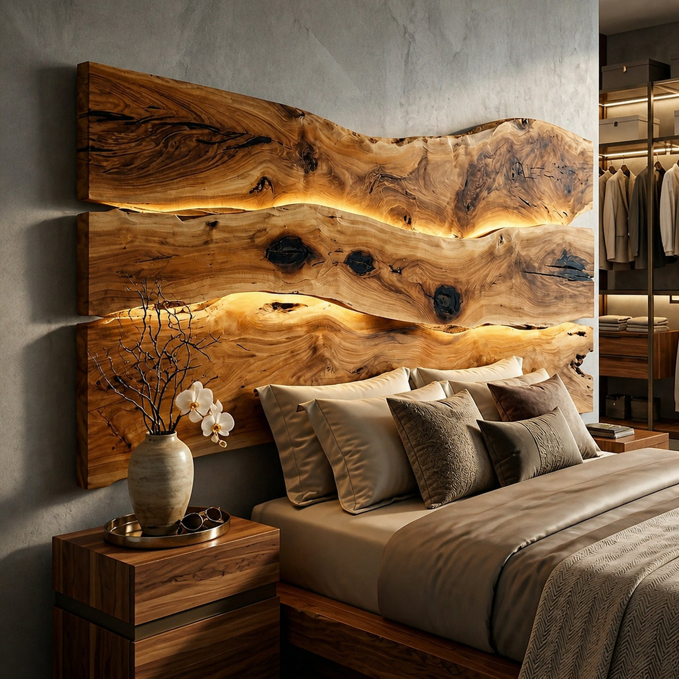 Modern Live Edge Headboard For Luxury Bedroom Interior Decor