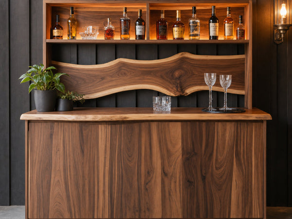 Modern Live Edge Indoor Bar Table With Wave Shelf For Home Lounge