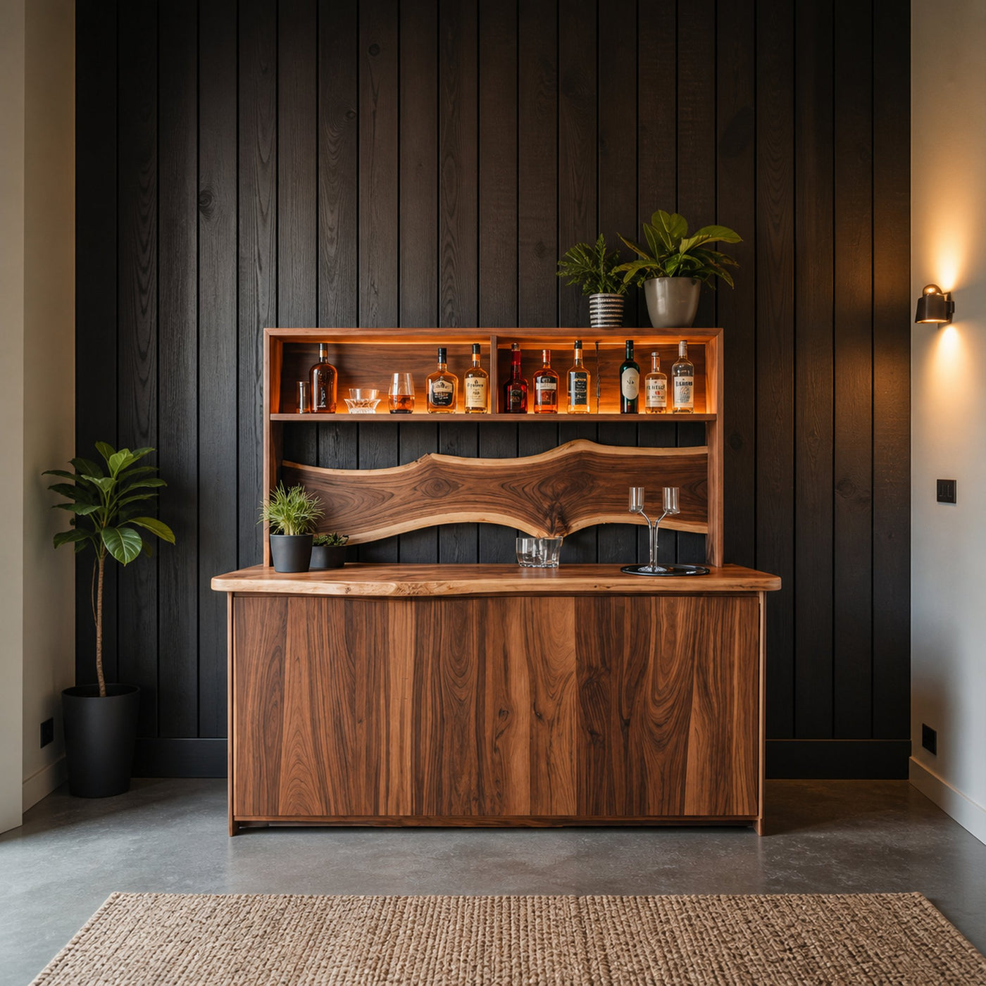 Modern Live Edge Indoor Bar Table With Wave Shelf For Home Lounge - product view 6