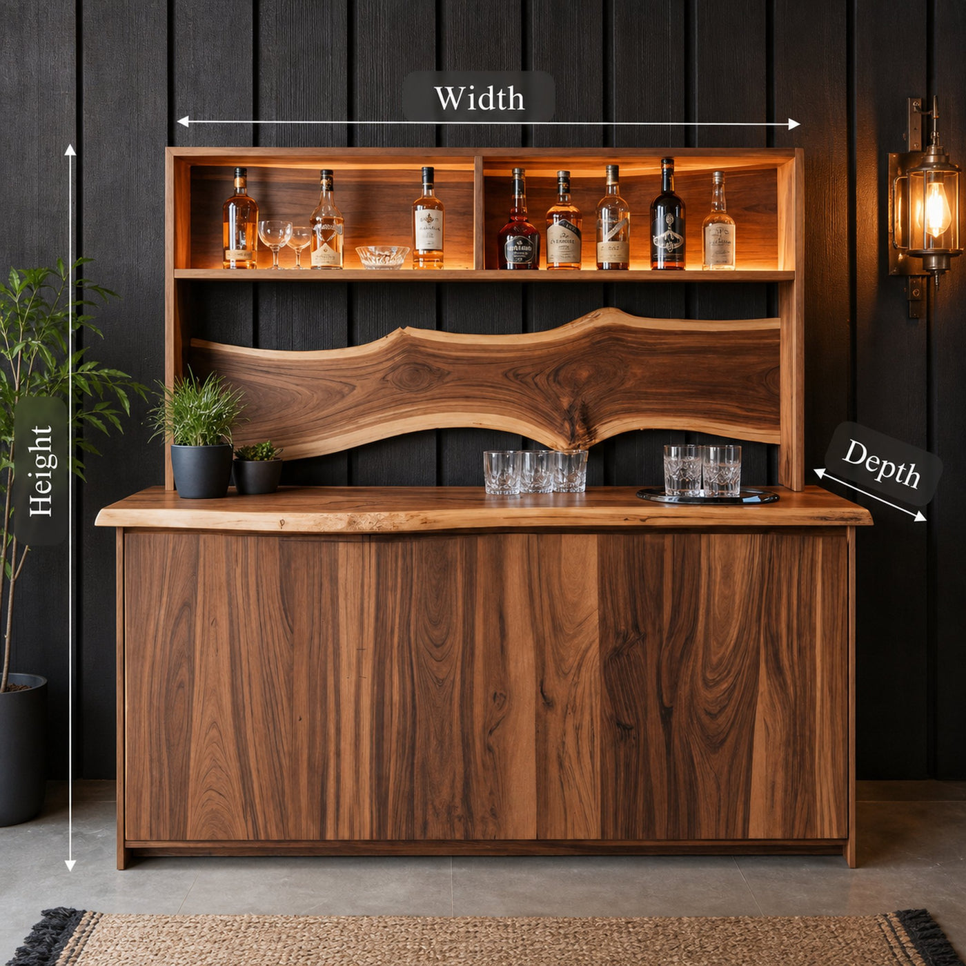 Modern Live Edge Indoor Bar Table With Wave Shelf For Home Lounge - product view 8