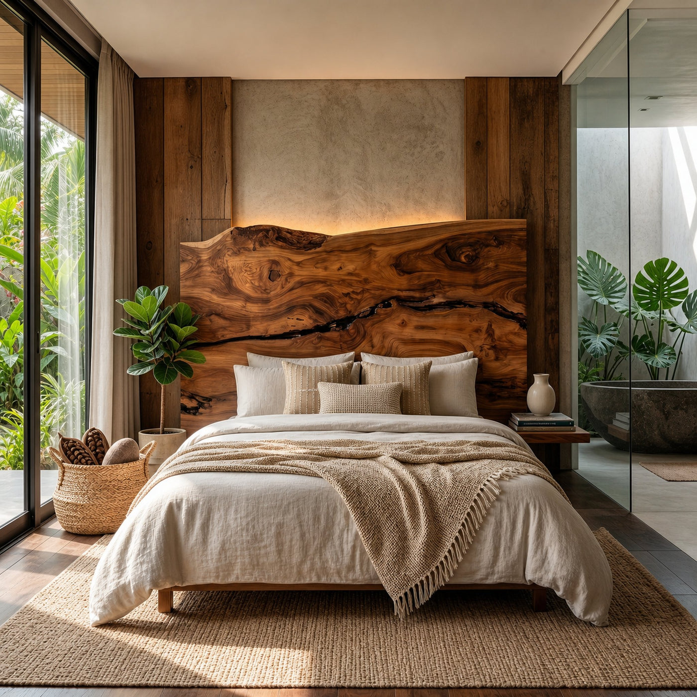 Modern Live Edge Wood Headboard For Warm Minimalist Bedroom - product view 6