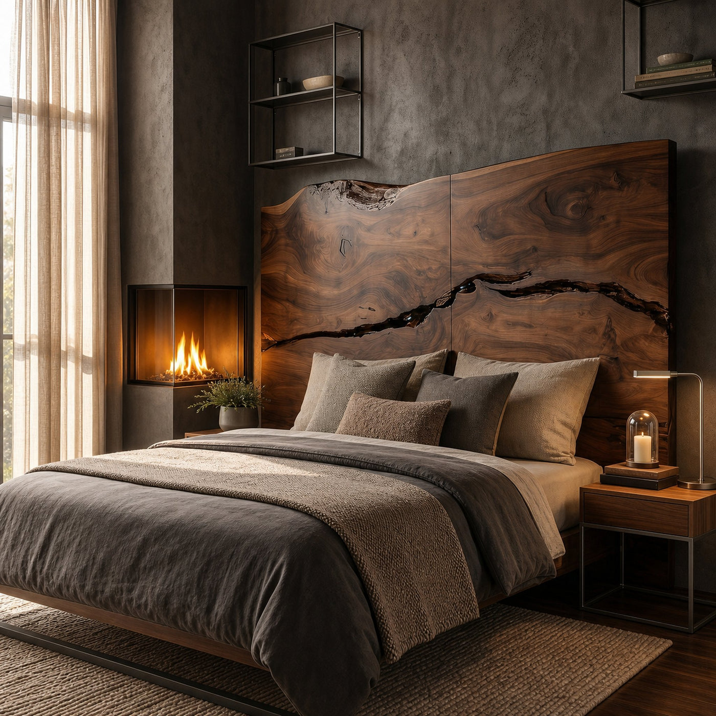 Modern Live Edge Wood Headboard For Warm Minimalist Bedroom - product view 7