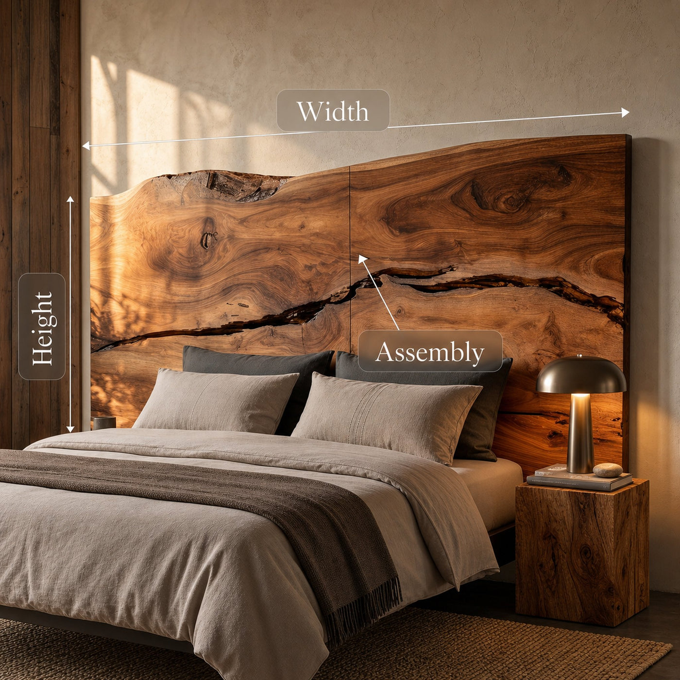 Modern Live Edge Wood Headboard For Warm Minimalist Bedroom - product view 8