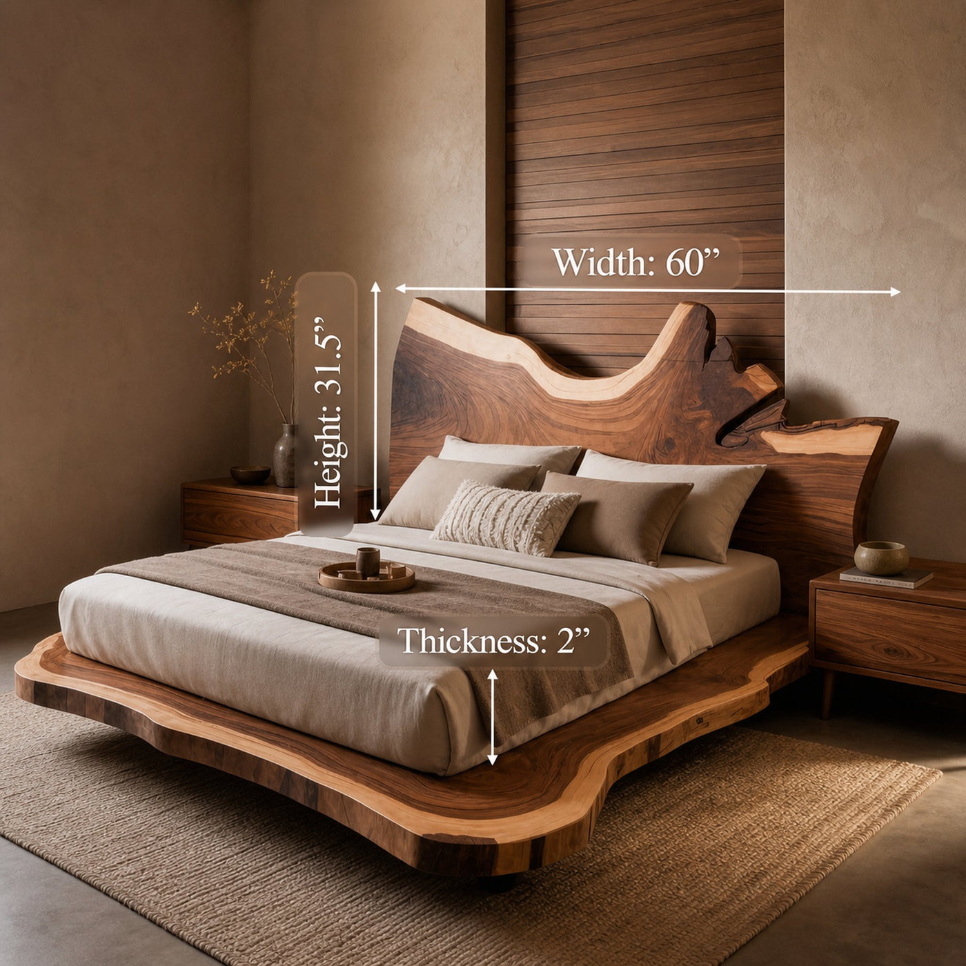 Modern Live Edge Wooden Headboard With Sculptural Design For Bedroom - product view 6