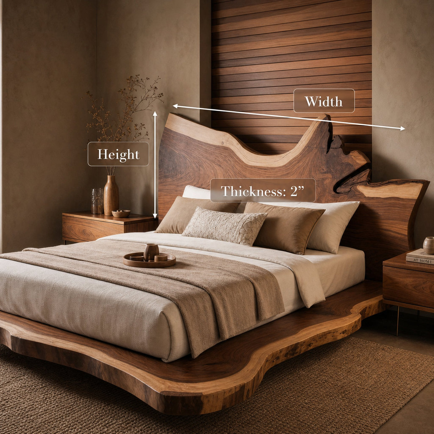 Modern Live Edge Wooden Headboard With Sculptural Design For Bedroom - product view 7