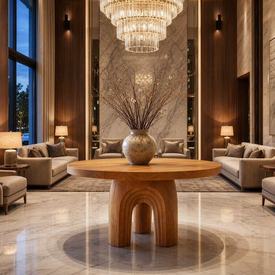 Modern Luxury Sculptural Round Foyer Table For Entryway And Lobby