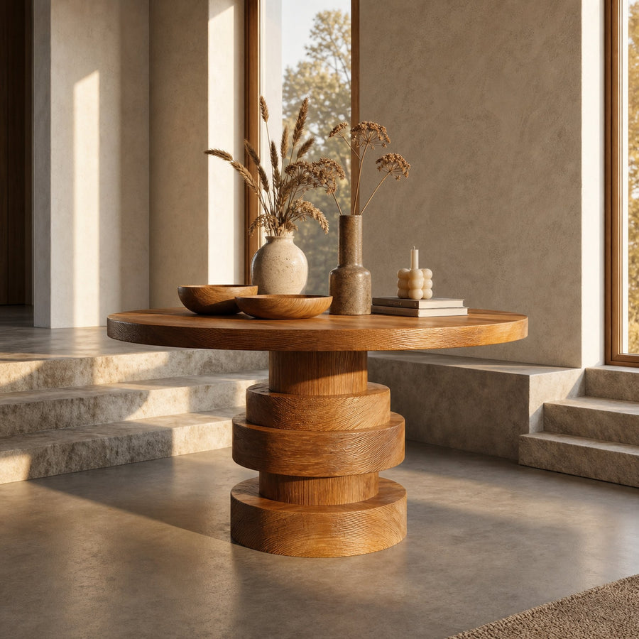 Modern Luxury Stacked Base Round Entryway Table For Entryway And Lobby