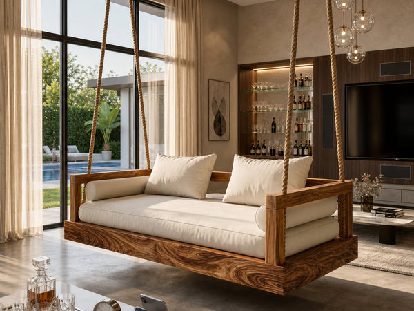 Modern Luxury Wooden Hanging Sofa Swing Contemporary Residence
