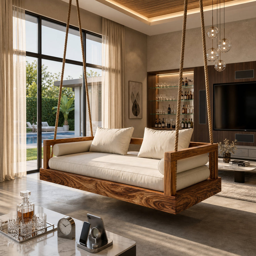 Modern Luxury Wooden Hanging Sofa Swing Contemporary Residence