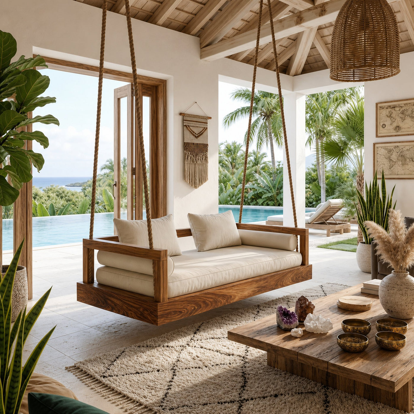 Modern Luxury Wooden Hanging Sofa Swing Contemporary Residence - product view 6