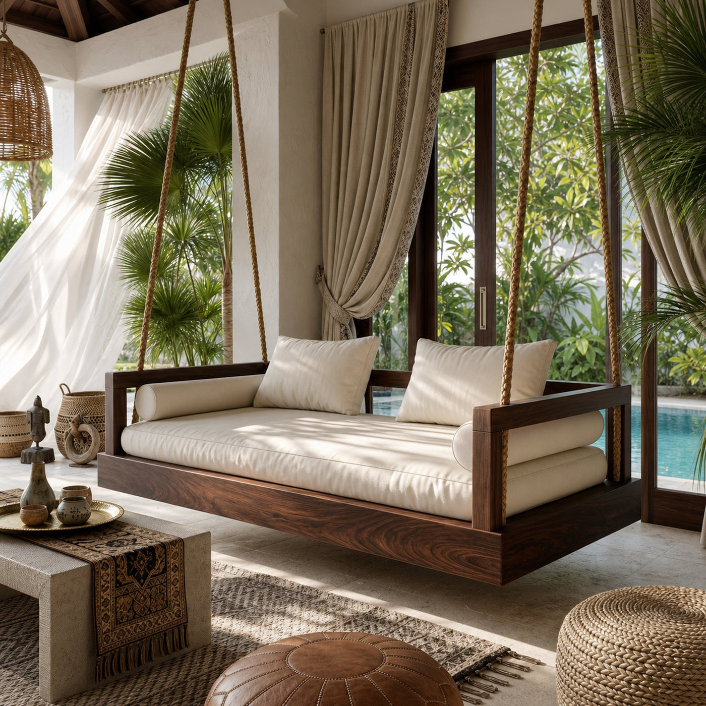 Modern Luxury Wooden Hanging Sofa Swing Contemporary Residence - product view 7
