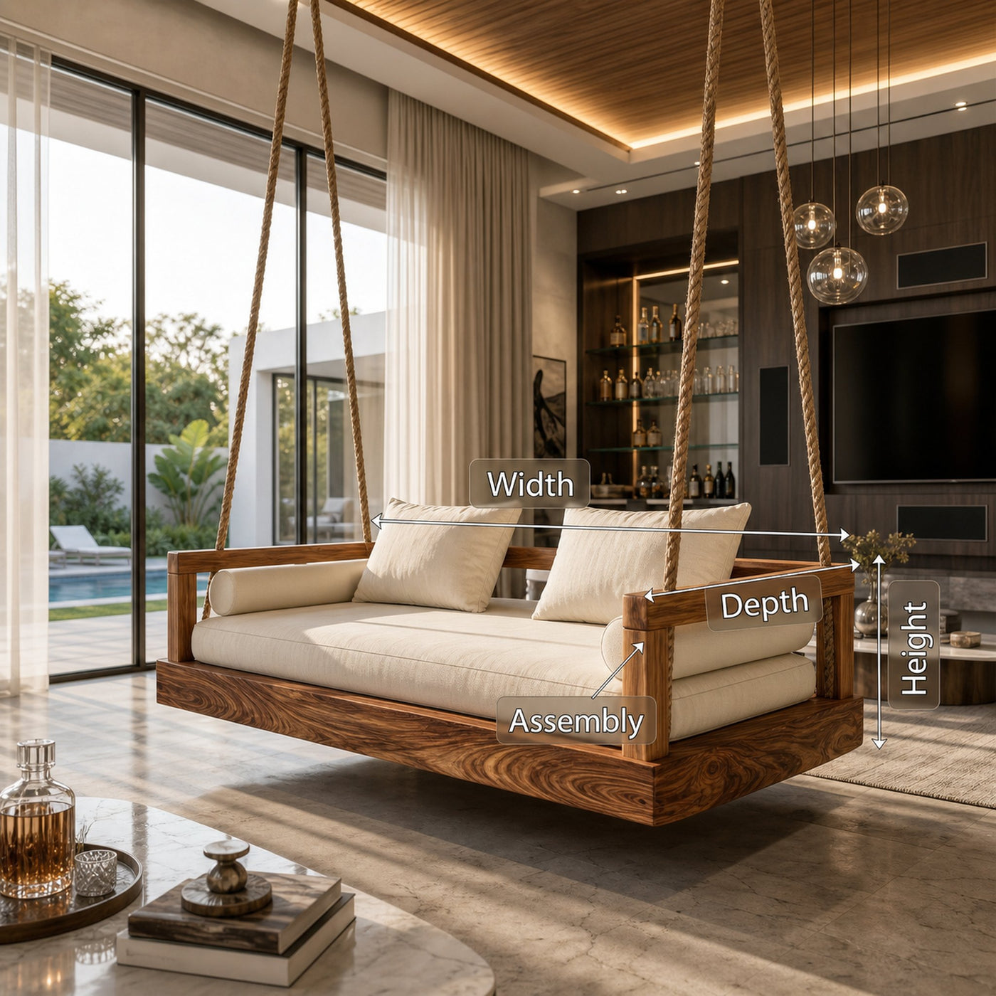 Modern Luxury Wooden Hanging Sofa Swing Contemporary Residence - product view 8
